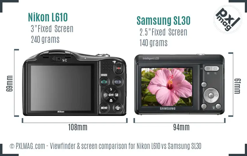 Nikon L610 vs Samsung SL30 Screen and Viewfinder comparison