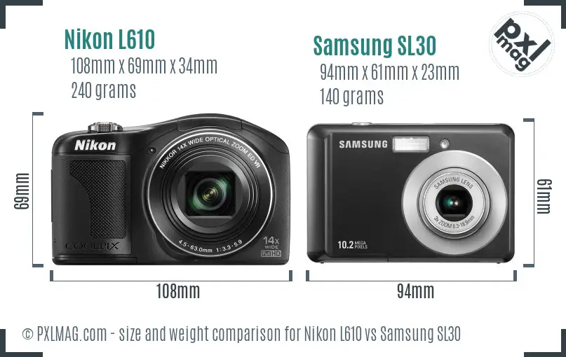Nikon L610 vs Samsung SL30 size comparison