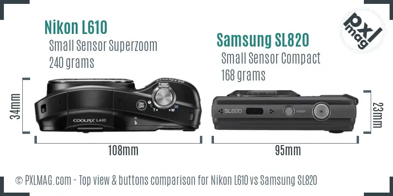 Nikon L610 vs Samsung SL820 top view buttons comparison
