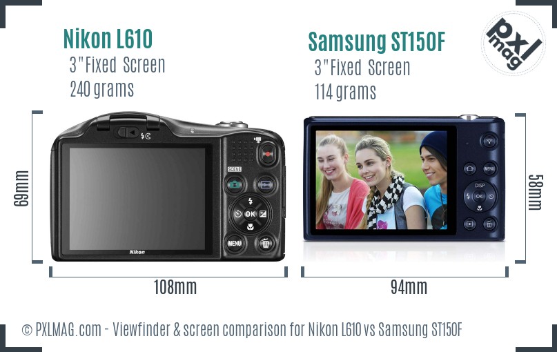 Nikon L610 vs Samsung ST150F Screen and Viewfinder comparison