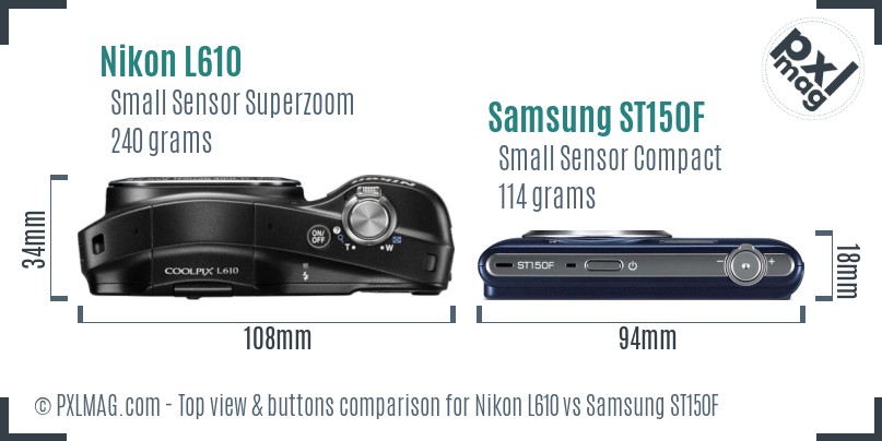 Nikon L610 vs Samsung ST150F top view buttons comparison