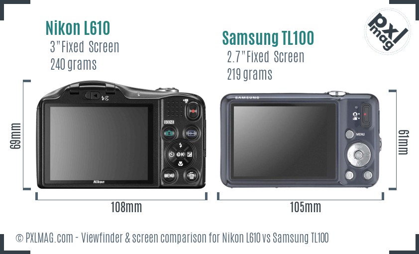 Nikon L610 vs Samsung TL100 Screen and Viewfinder comparison