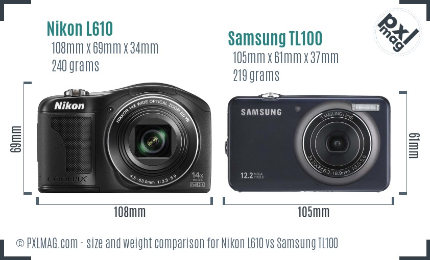 Nikon L610 vs Samsung TL100 size comparison