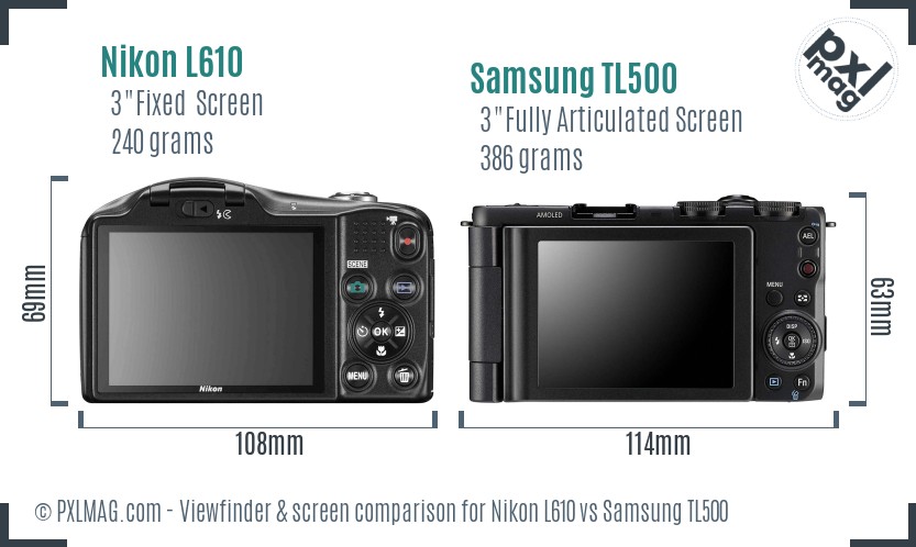 Nikon L610 vs Samsung TL500 Screen and Viewfinder comparison