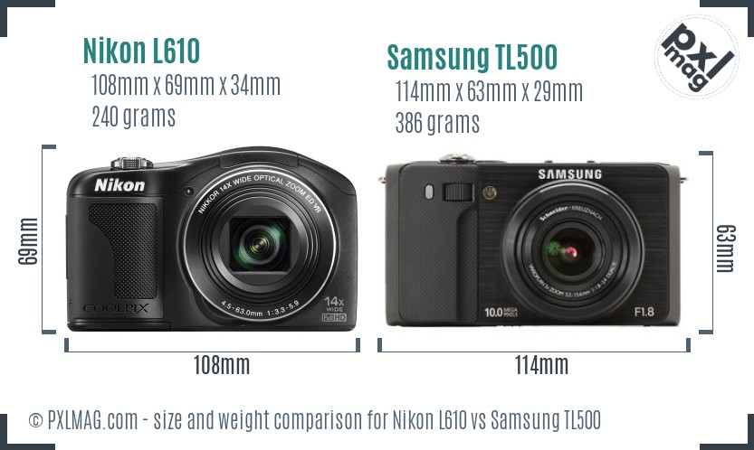 Nikon L610 vs Samsung TL500 size comparison