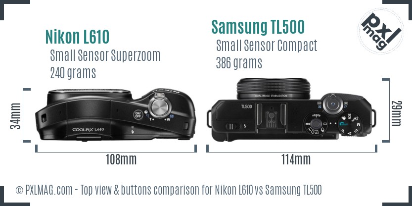 Nikon L610 vs Samsung TL500 top view buttons comparison