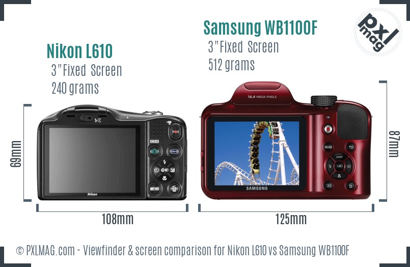 Nikon L610 vs Samsung WB1100F Screen and Viewfinder comparison