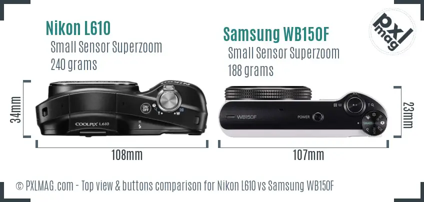 Nikon L610 vs Samsung WB150F top view buttons comparison