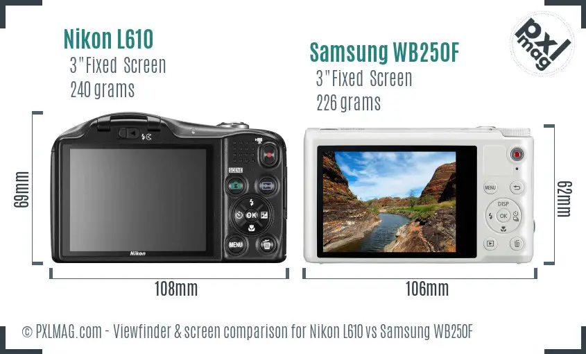 Nikon L610 vs Samsung WB250F Screen and Viewfinder comparison