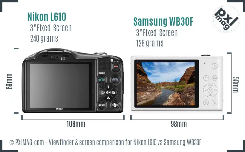 Nikon L610 vs Samsung WB30F Screen and Viewfinder comparison