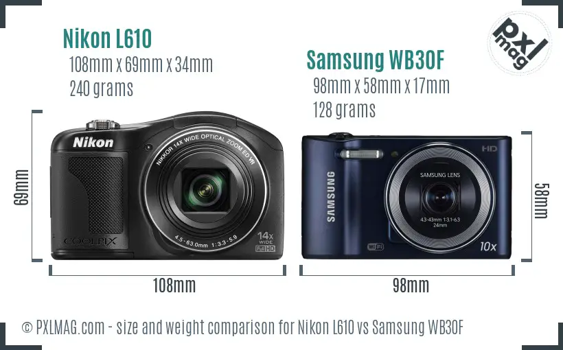 Nikon L610 vs Samsung WB30F size comparison