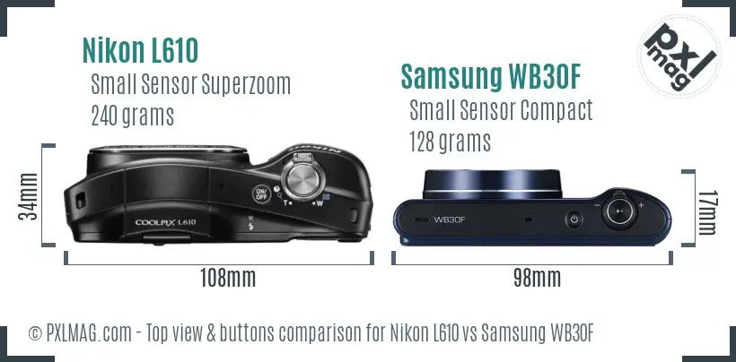 Nikon L610 vs Samsung WB30F top view buttons comparison