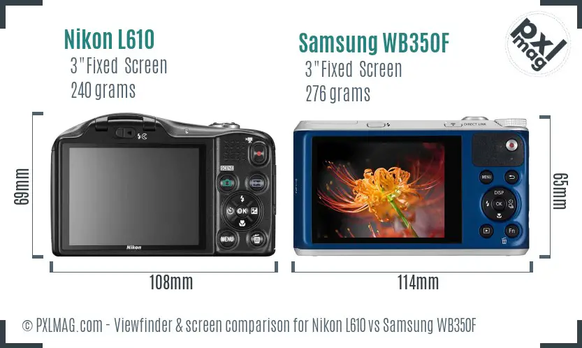 Nikon L610 vs Samsung WB350F Screen and Viewfinder comparison
