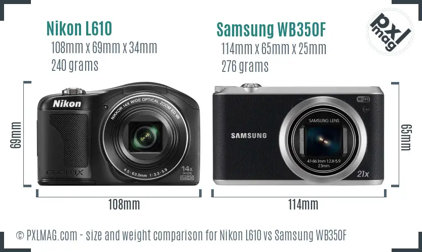 Nikon L610 vs Samsung WB350F size comparison