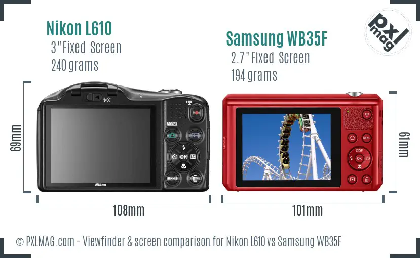 Nikon L610 vs Samsung WB35F Screen and Viewfinder comparison