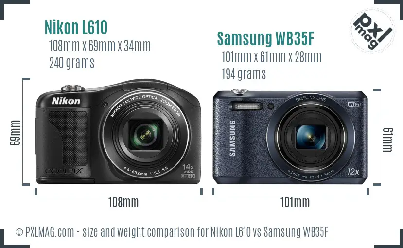 Nikon L610 vs Samsung WB35F size comparison