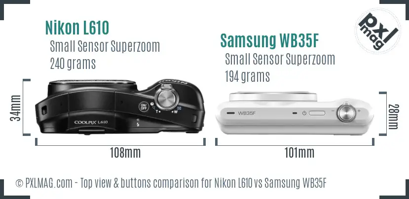 Nikon L610 vs Samsung WB35F top view buttons comparison