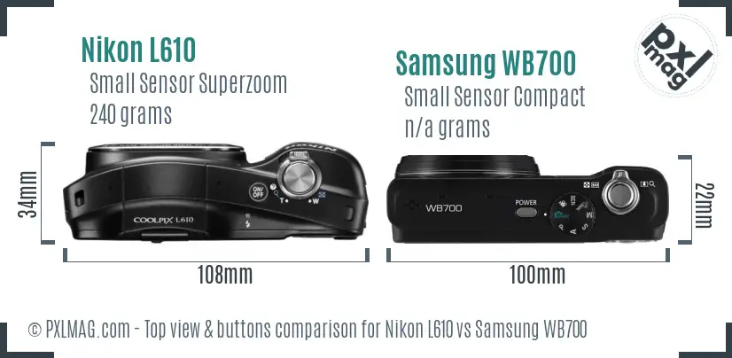 Nikon L610 vs Samsung WB700 top view buttons comparison Nikon L610 vs Samsung WB700 top view buttons comparison