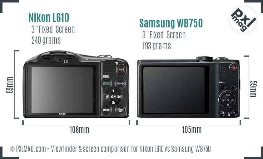 Nikon L610 vs Samsung WB750 Screen and Viewfinder comparison