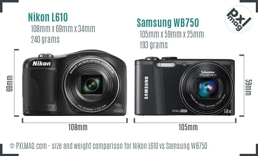 Nikon L610 vs Samsung WB750 size comparison