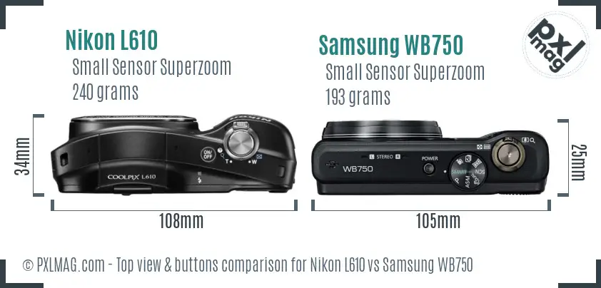 Nikon L610 vs Samsung WB750 top view buttons comparison