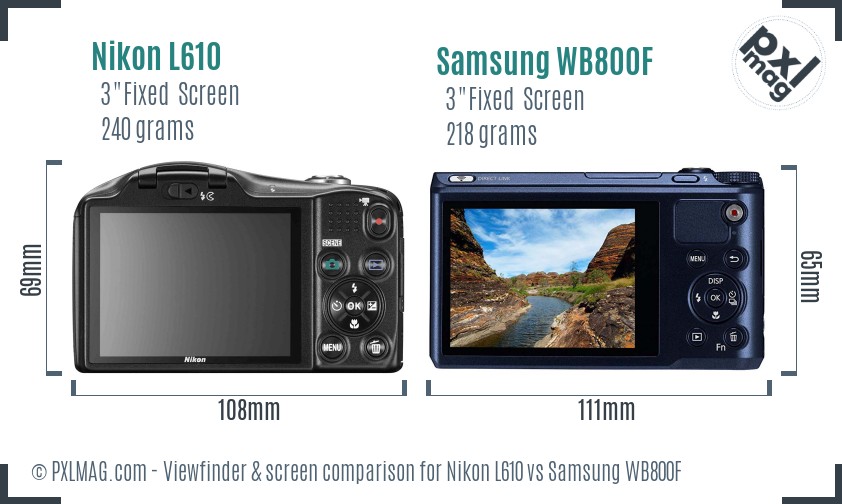 Nikon L610 vs Samsung WB800F Screen and Viewfinder comparison