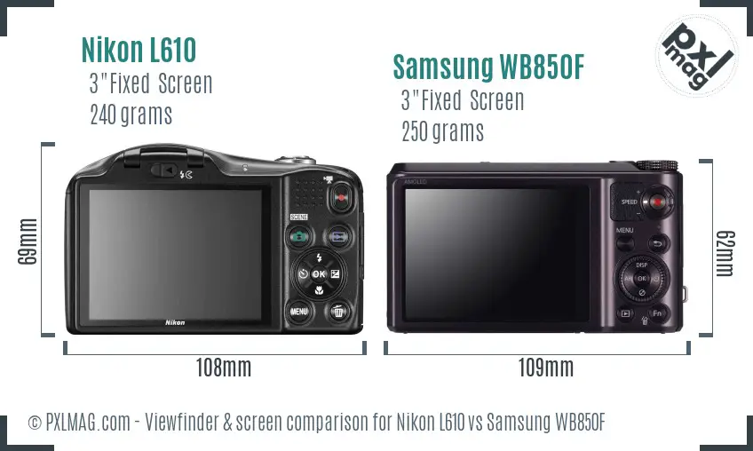 Nikon L610 vs Samsung WB850F Screen and Viewfinder comparison