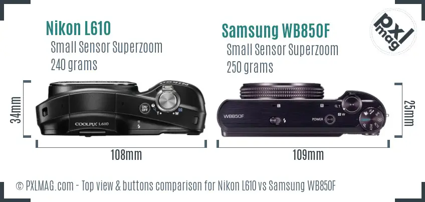 Nikon L610 vs Samsung WB850F top view buttons comparison