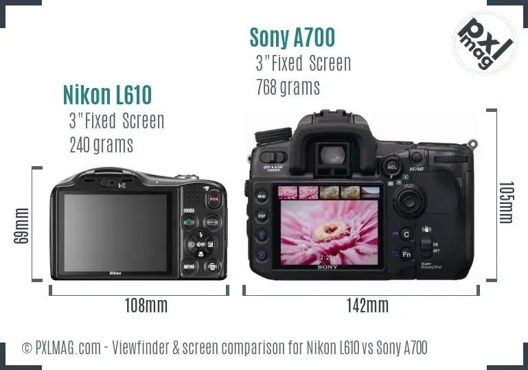 Nikon L610 vs Sony A700 Screen and Viewfinder comparison