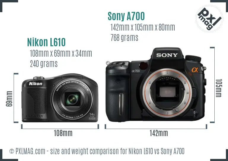 Nikon L610 vs Sony A700 size comparison