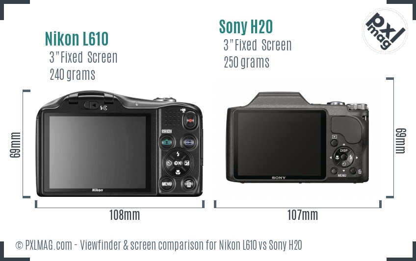 Nikon L610 vs Sony H20 Screen and Viewfinder comparison