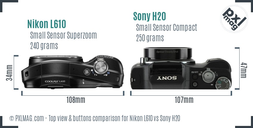 Nikon L610 vs Sony H20 top view buttons comparison