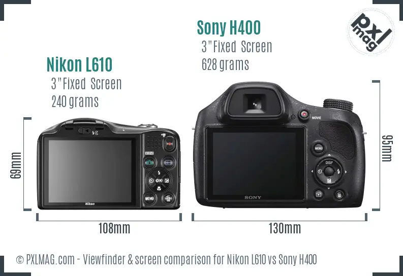 Nikon L610 vs Sony H400 Screen and Viewfinder comparison