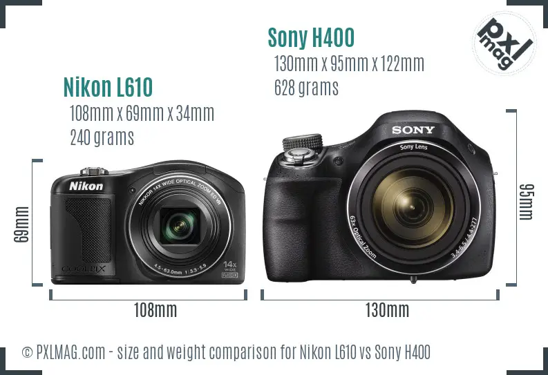 Nikon L610 vs Sony H400 size comparison