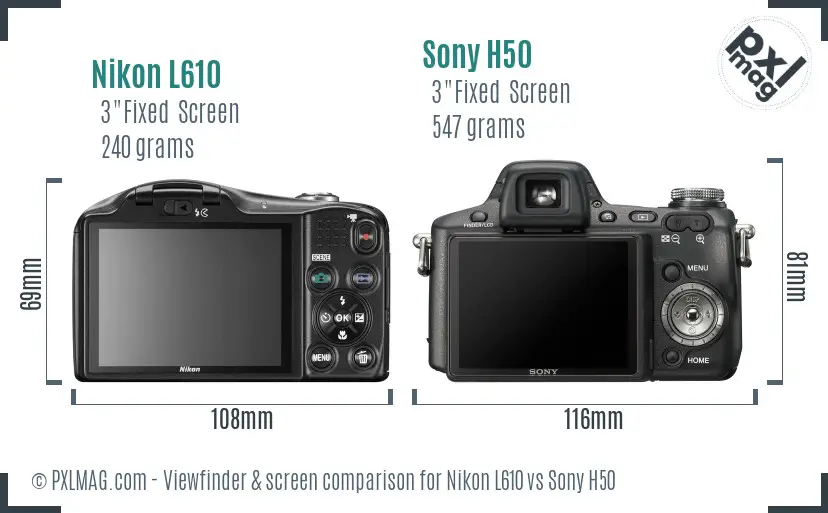 Nikon L610 vs Sony H50 Screen and Viewfinder comparison Nikon L610 vs Sony H50 Screen and Viewfinder comparison