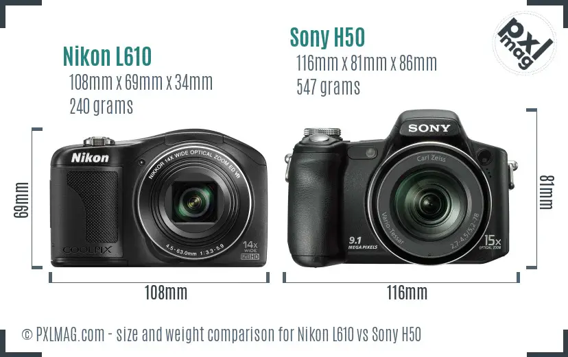 Nikon L610 vs Sony H50 size comparison Nikon L610 vs Sony H50 size comparison