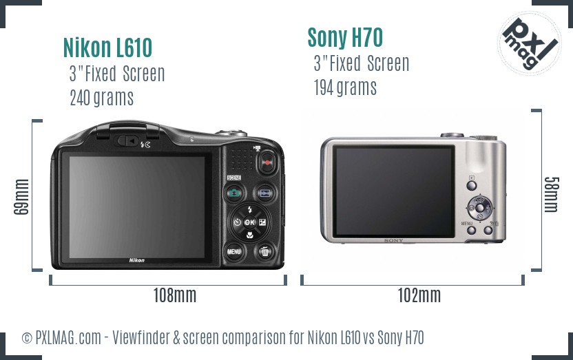 Nikon L610 vs Sony H70 Screen and Viewfinder comparison