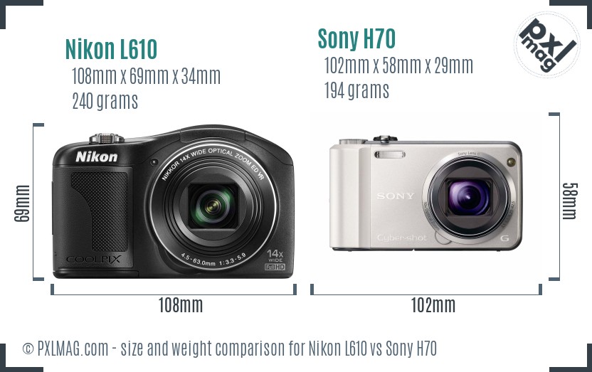 Nikon L610 vs Sony H70 size comparison Nikon L610 vs Sony H70 size comparison