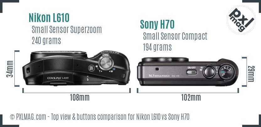 Nikon L610 vs Sony H70 top view buttons comparison