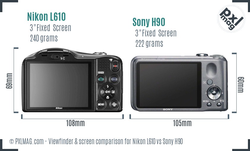 Nikon L610 vs Sony H90 Screen and Viewfinder comparison
