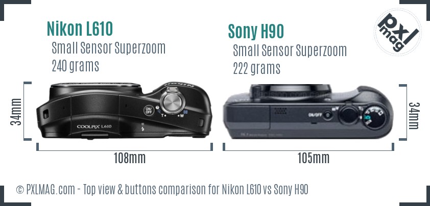 Nikon L610 vs Sony H90 top view buttons comparison