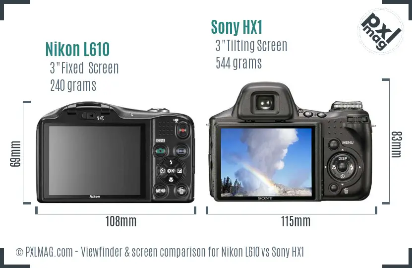 Nikon L610 vs Sony HX1 Screen and Viewfinder comparison