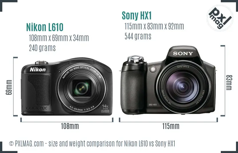Nikon L610 vs Sony HX1 size comparison