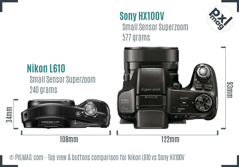Nikon L610 vs Sony HX100V top view buttons comparison