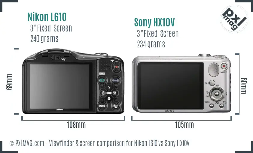 Nikon L610 vs Sony HX10V Screen and Viewfinder comparison Nikon L610 vs Sony HX10V Screen and Viewfinder comparison