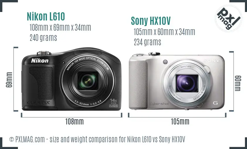 Nikon L610 vs Sony HX10V size comparison Nikon L610 vs Sony HX10V size comparison