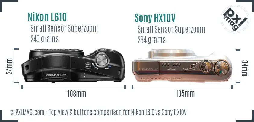 Nikon L610 vs Sony HX10V top view buttons comparison Nikon L610 vs Sony HX10V top view buttons comparison