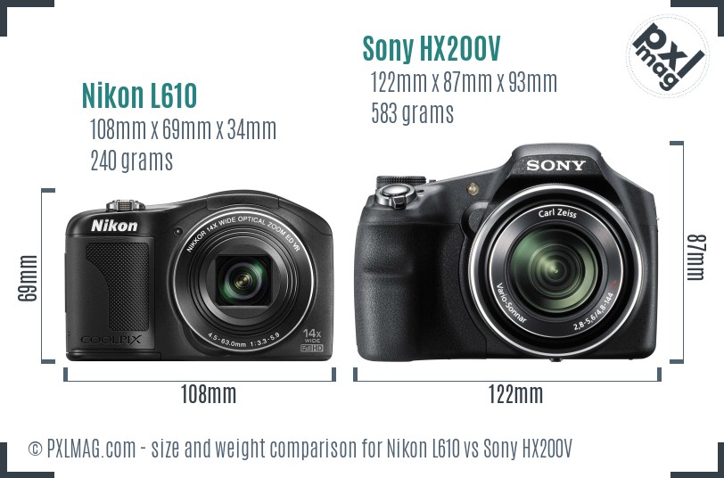 Nikon L610 vs Sony HX200V size comparison Nikon L610 vs Sony HX200V size comparison