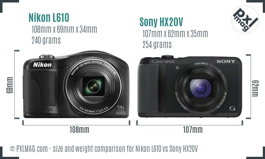Nikon L610 vs Sony HX20V size comparison