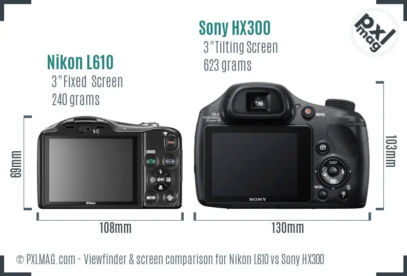 Nikon L610 vs Sony HX300 Screen and Viewfinder comparison